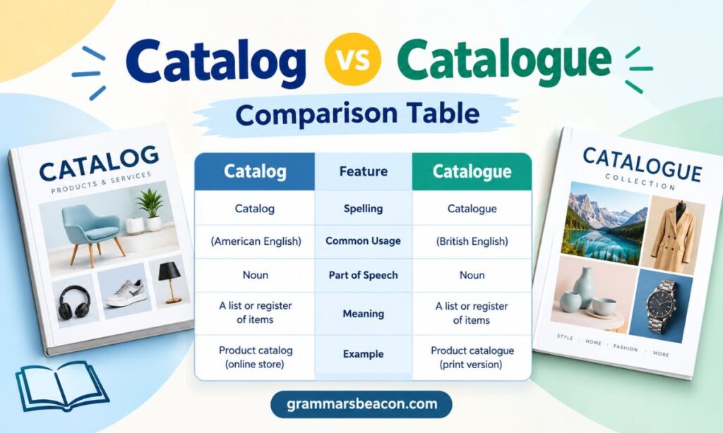 Catalog vs Catalogue Comparison Table